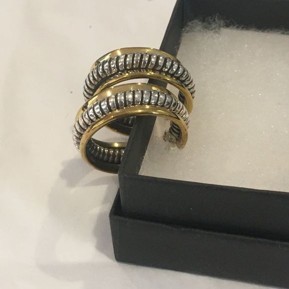 SILPADA P0382 Sterling Silver 925 Two Tone Hoop Earrings NIB - Picture 2 of 10